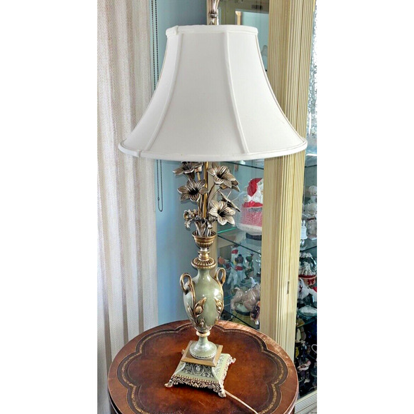 Antique French Victorian Art Deco Set Of 2 Hand Painted Lily Floral Lamps Works - Picture 13 of 16